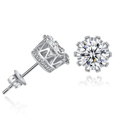 China Men's Navel Piercing Women's Silver / Gold Plated Zircon Crown Round Crystal Stud Earrings for sale