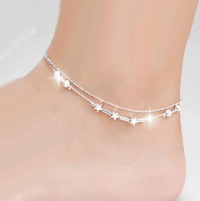 China Tragus Piercing Small Star Silver Plated Chained Anklet Sandal Beach Foot Barefoot Jewelry for sale