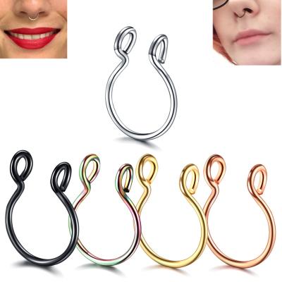 China Non Pierced Nose Piercing Ring Fake Body Piercing Clip Ring Gold Rose Gold Silver 8mm Hoop Nose Ring Septum Tragus 20g for sale