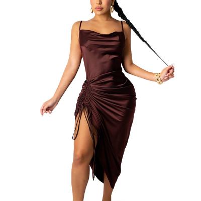 China 1688 women's breathable dresses online 2022 hot-selling sexy dresses pleats strappy drawstring elegant party ladies vacation for sale