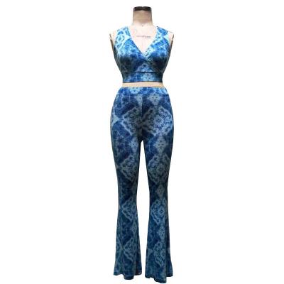 China New QUICK DRY Ladies Clothing Casual Suit 2 Pieces Set Ladies Printed Sleeveless Vest And Pants Suit for sale