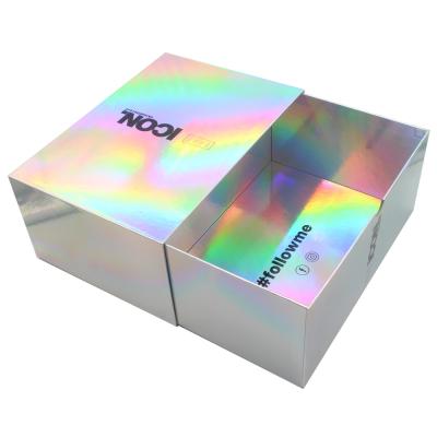 China Custom Cosmetic Iridescent Hologram Materials Hologram Makeup Gift Box Drawer Holographic Roughing Box for sale