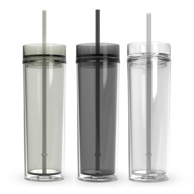 China Disposable Skinny 20 Oz Insulated Tumbler Double Wall Plastic Water Cup With Straw for sale