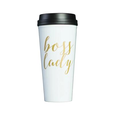 China Water Travel Mug Coffee Lover Plastic Insulated Travel Cup With Gold Lid Cute Gift Accessories For Women Customer Tumbler for sale