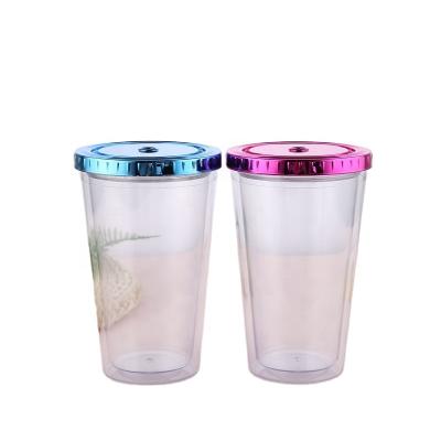 China Viable Wholesale Customized Plastic Skinny Cup With Star Logo Colorful Sticker 16oz Custom Mug Cup Bubble Tea Cup Coffee For Kid for sale