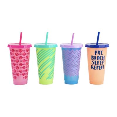 China Plastic Cup Custom Logo Color Changing Reusable Color Changing Travel Cups PP Hot Changing Cups With Lid And Straw for sale