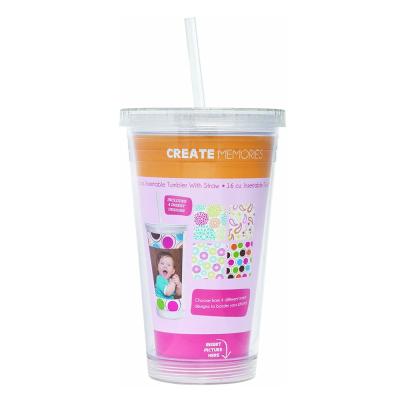 China Water Paper Insert ACRYLIC ROCKERS 16oz Double Insulated With Lid And Straw Photo Insert Tumbler DIY Photo Tumbler for sale