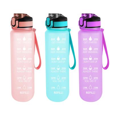 China Viable BPA Free Plastic Half Gallon Motivational Water Bottle With Straw Time Marker 64 Ounce Large Reusable Frosted Sport Water Bottle for sale