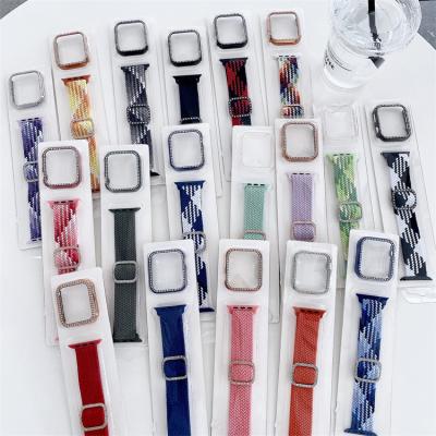 China Band And Case Shape 2 In 1 Diamond Watch Clasp Case Stretch Buckle Case Protector Nylon Band For Apple Watch All Series 2 Se 3 4 5 6 for sale