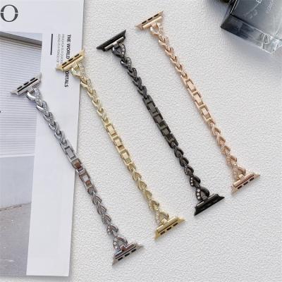 China Fashion Stainless Steel Watch Bands Bling Band Metal Strap For Apple Watch Band Women Rhinestone Heart Stainless Steel Band 40mm 41mm For Series 7/6/5/ 4/3/2 of Iwatch for sale