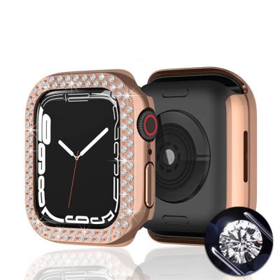 China Shockproof / Dustproof For iWatch 40mm Luxury Rugged Hard Case 44mm Diamond Bumper Tempered Glass Screen Watch Protective Case For Apple Watch for sale