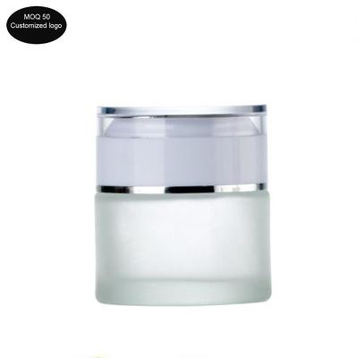 China 20g 30g 50g Acrylic cap matte white gold silver glass cosmetic containers cream jar Frosted glass bottle for sale