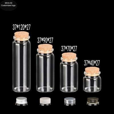 China diameter 37mm 20ml 50ml 65ml 90ml Glass Bottles Vials Jars with Cork metal plastic cap DIY Wedding Home candy pill Storage Jars for sale