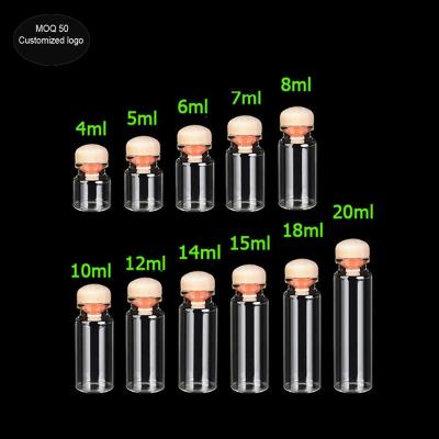 China diameter 22mm 4ml 5ml 6ml 7ml 8ml 10ml 12ml 14ml 15ml Wishing bottle wood cap gift mini glass vials bottles for Home Decoration for sale