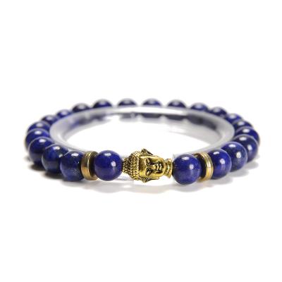 China Career high fashion round beaded lapis lazuli buddha head bracelets size 6mm 8mm 10mm for men and women for sale