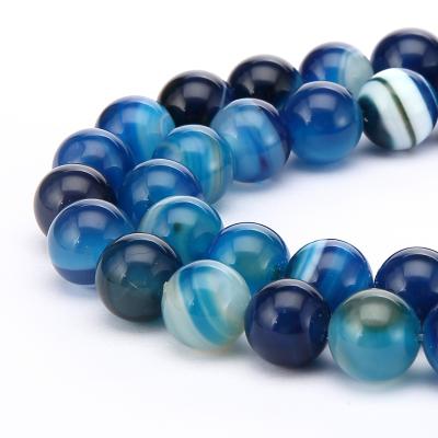 China DIY decoration; Strap; Necklace ; The smooth round blue stripe agate gemstone of the earring etc. 6~12mm Nice bead loosely Li Wan Plaza for sale