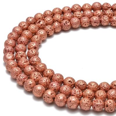 China DIY decoration; Strap; Necklace ; Lava Stone Plaza Loose Beads Liwan de lava stone earring etc. 8mm Dull Rose Gold Lava Electroplated Plated Lava Gemstone Loose Beads Pumice for sale