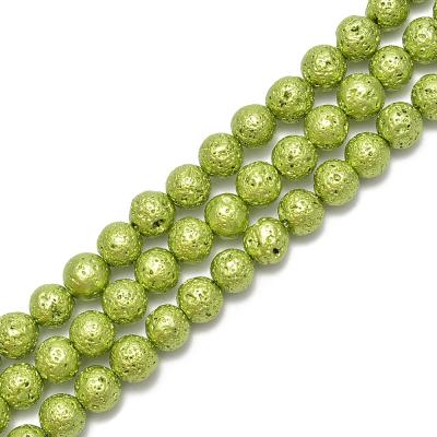 China DIY decoration; Strap; Necklace ; Earring etc. Peridot Green Lava Electroplated Plated Lava Gemstone Loose Beads 8mm Sand Rock Lava Stone Loose Beads Liwan Plaza for sale