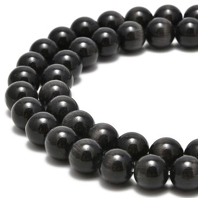 China DIY decoration; Strap; Necklace ; The black smooth round gemstone of the earring etc color cat eye. 4~12mm loose beads natural cat's eye gemstone for sale