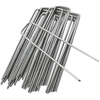 China Flat Garden Stakes Tent Stakes Landscape Staples Tent Pegs Galvanized Steel Ground Garden Staples for sale