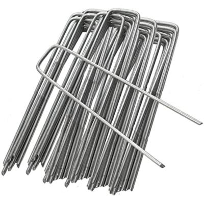 China Flat 6 Inch Steel U-Shaped Garden Ground Stakes Turf Staples Pins Pegs For Netting Vegetables Mow Fence Plants for sale