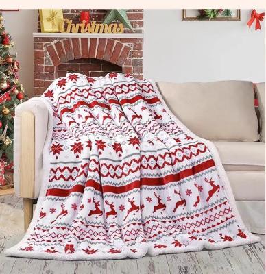 China Anti Dust Mite 2022 Winter Christmas Printed Sherpa Flannel Blanket for sale