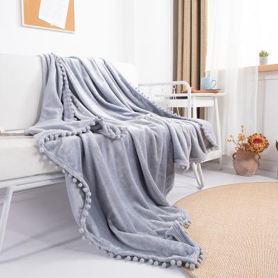 China Anti-Static hot sale Ins wind flannel ball office small blanket tassel flannel decorative blanket shads  ball blanket for sale