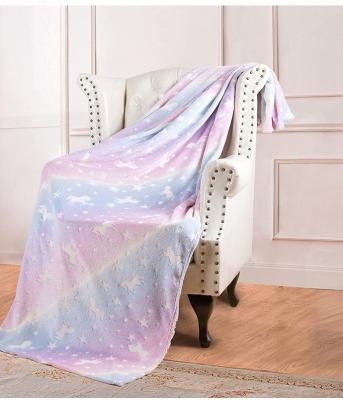 China Anti Dust Mite High Quality Glow In The Dark Hoodie Blanket Flannel Fleece Unicorns Luminous Magic Dinosaur Throw Blanket for sale