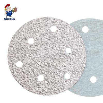 China Back Velvet Sand Grinding Durable Polishing White Disc 5 Inch 6 Holes White Sanding Paper Abrasive Tools For Wide Application Range for sale