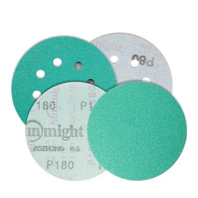 China High Performance 6 Inch 5 Inch 150 Mm 125 Mm Hook And Loop Polyester Film Green Abrasive Sanding Disc for sale