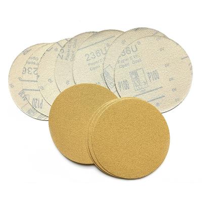 China Polishing Sanding Disc for Aluminum Oxide Sandpaper Wood Sandpaper Mulit-Hole OEM Dry Sanding Hook and Loop Disc Gold Sanding Disc for Wood for sale