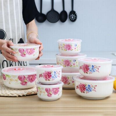 China New Hot Selling Viable Freshness Ceramic Three Piece Set Food Container Seal Bowl for sale