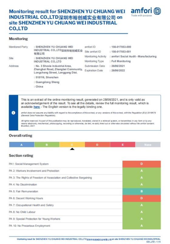 BSCI - Shenzhen Yu Chuang Wei Industrial Co., Ltd.