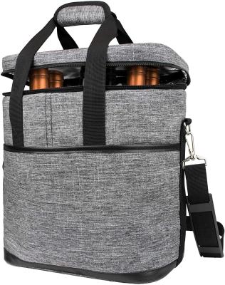 China Insulated Insulated 6 Bottle Wine Carrier Tote Bag Wine Travel Cooler Bag For Picnic for sale