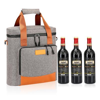 China OEM 3 Bottle Wine Carrier Bag Insulated Portable Insulated Tote Bag Wine Cooler Bag for Travel, Picnic for sale