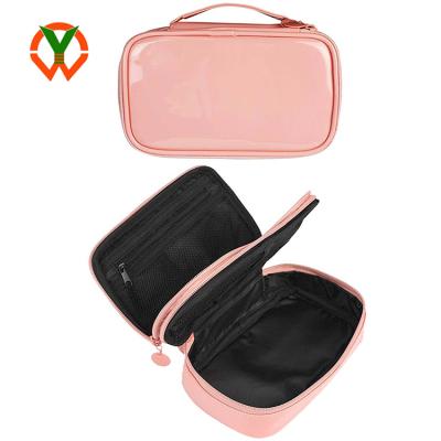 China Heavy Duty Cosmetic Toiletry Bag Double Zipper Pouch Portable Travel Makeup Train Case With Handle for sale