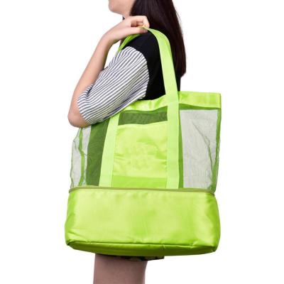 China Waterproof Mesh Beach Tote Bag with Zipper Top and Insulated Picnic Cooler for sale