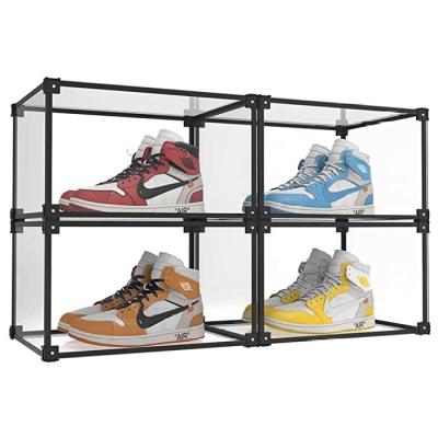 China Weather Proof Storage Shoe Box Sneaker Storage Case Display Box Clear Plastic Shockproof Dustproof Plastic Shoe Container (4PC) for sale