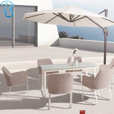 China Aluminum table top newcomer morden aluminum garden dining high quality aluminum table outdoor chairs set mesh outdoor chair for sale