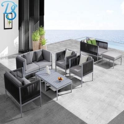 China Modern Patio Hot Selling Outdoor Fabric Sofa Set Sofa Set Rope Woven Aluminum Polyester Sofa Set for sale