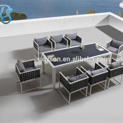 China Modern new design outdoor rope dining chair and table outdoor garden furnture good quality aluminum rope dining set for sale