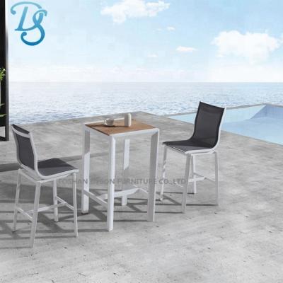 China The Best Selling Modern Garden Patio Aluminum Bar Set.Outdoor Bar Chair And Teak Wood Table for sale