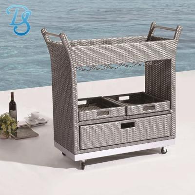 China Storage Patio Balcony Hotel Multi Function PE Rattan Woven Trolley for sale