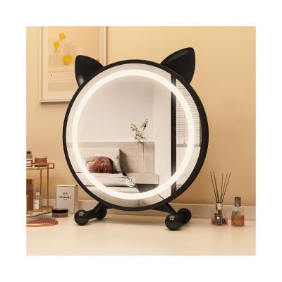 China Durable New style Christmas on sale flexible plastic touch sensor LED tabletop mirror kitty cat ear makeup mirror for girls for sale