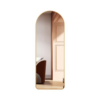 China Art Deco Nordic Wall Hanging Dressing Full Length Body Oval Gold Aluminum Metal Framed Long Arch Large Mirror For Bedroom for sale