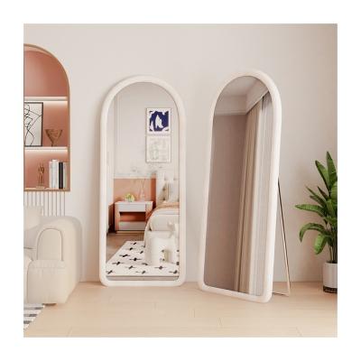 China Minimalist Large White Floor Arched Mirror WhiteFrame Floor Standing Spiegel Wall Mounted Velvet Framed Full Length Body Dressing Mirror for sale