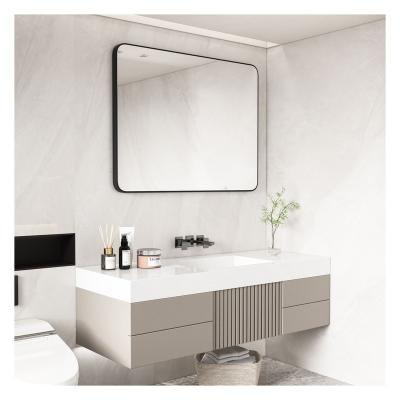 China Modern Washroom Mirror With Rounded Corners Hotel Square Aluminum Alloy Frame Mirror Decorative Modern Compact Mirrors for sale