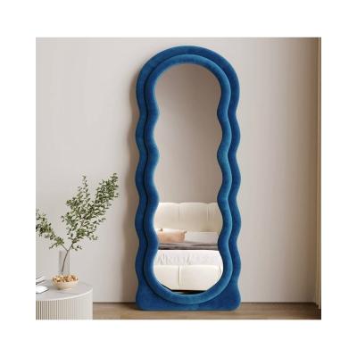 China Traditional High Quality Vintage Full Length Body Girl Bedroom Living Room Decoration Floor Stand Framed Dressing Fashion Wave Mirror for sale