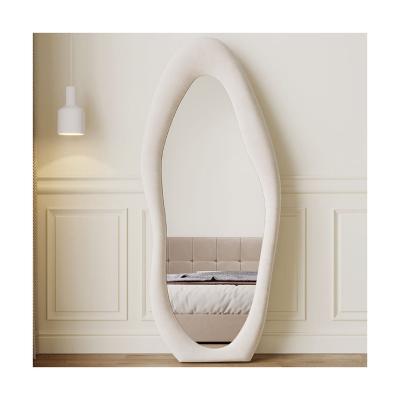 China Durable Modern Unique Design Floor Standing Mirror 160cm INS Decorative Full Length Floor Velour Frame Mirror For Living Room Home for sale