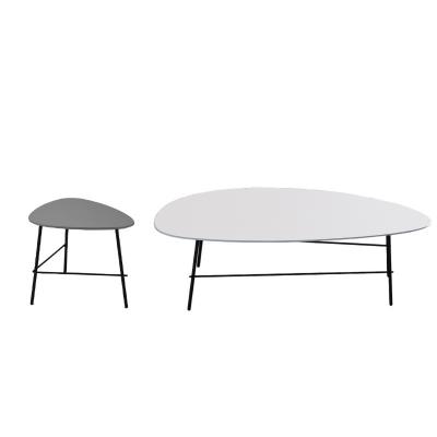 China Scandinavian 2 Piece Coffee Table Set MDF Table Top With Steel Legs High Gloss Black White Sofa And Couch Coffee Table Set for sale